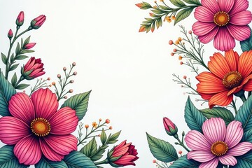Intricate line art blooming flowers, continuous design, seamless, line art