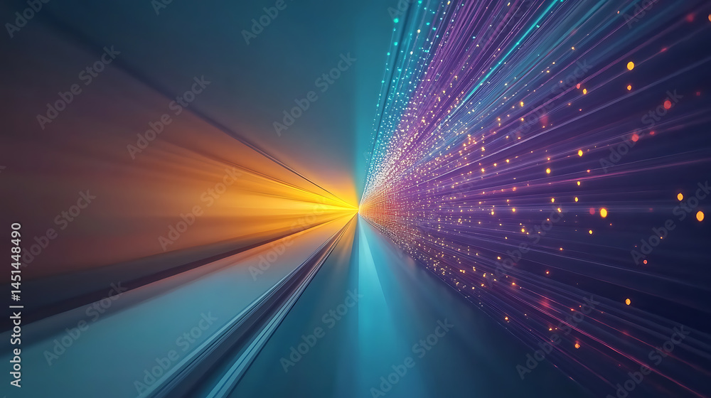 Poster dynamic light trails and colorful data visualization digital space abstract art vibrant environment 