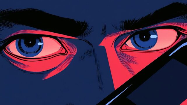 Close-up, intense eyes, dark background
