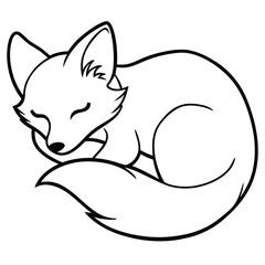 Adorable Sleeping Fox Outline Image Illustration Design for Coloring