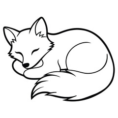 Simple And Cute Fox Sleeping In Cartoon Black And White