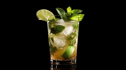 Fototapeta premium A mojito with fresh mint leaves and lime wedges.
