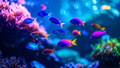 Naklejka premium 水中を泳ぐ美しいカラフルな魚たち