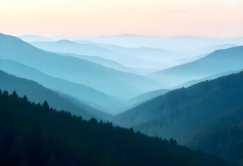 Obraz premium Serene Mountain Landscape with Misty Layers, Wallpaper
