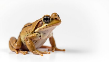 Fototapeta premium Single brown frog isolated on pure white backdrop , white background, sitting, macro