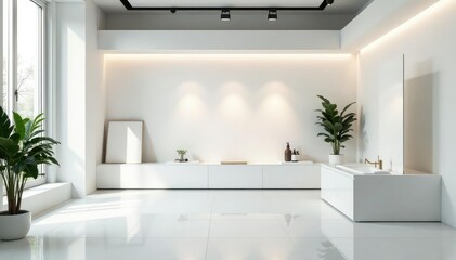 Sleek white setting, ideal for product display,  still life,  advertising