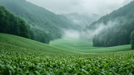 Serene Green Grass Field with Trees