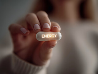 Hand Holding Energy Pill for Vitality Boost