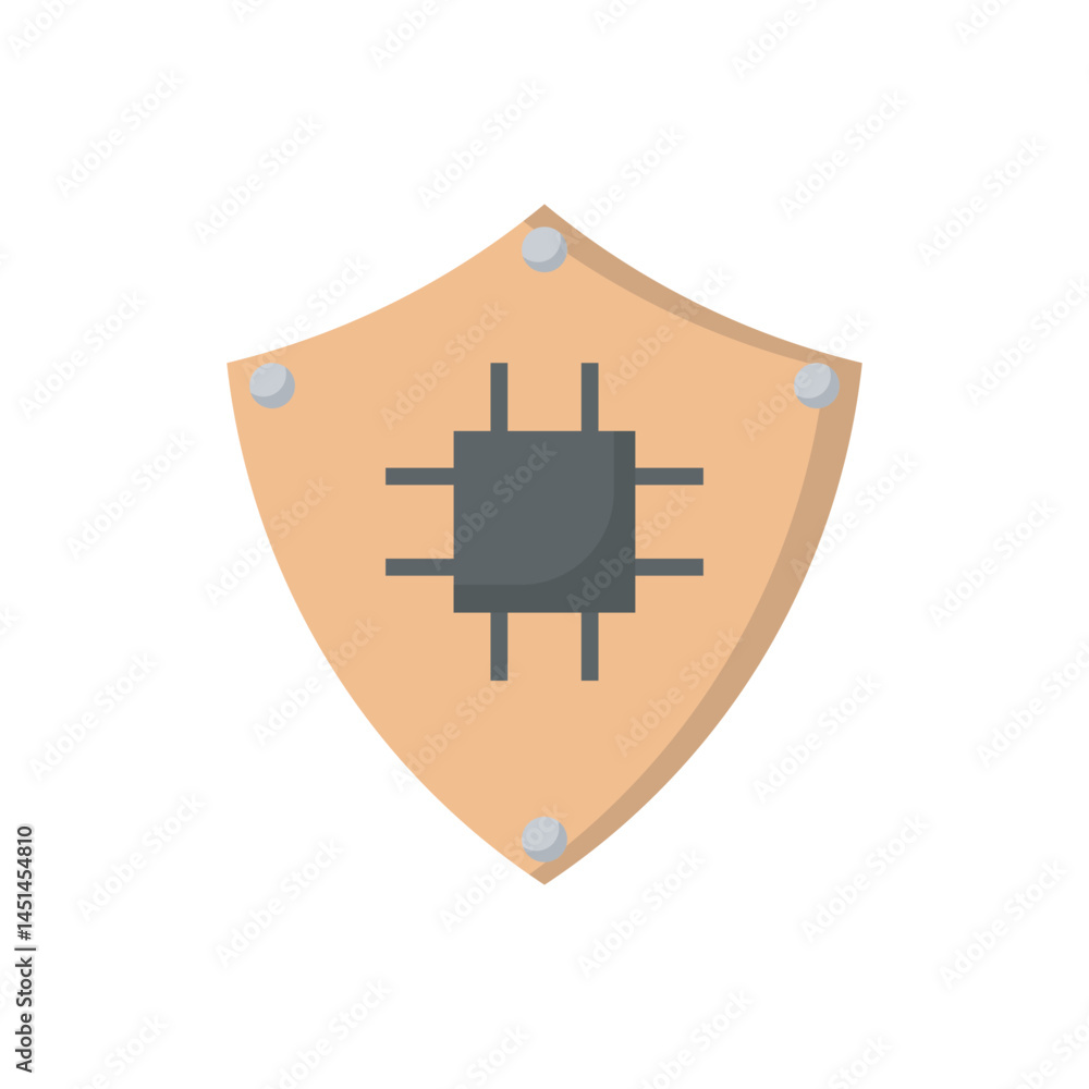 Poster cyber security shield icon. shield with a microchip symbol, ideal for concepts related to cybersecur