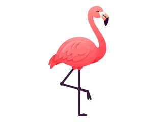 Fototapeta premium A Stylized Vector Illustration Showcases A Vibrant Flamingo In Coral Hues Gracefully Balancing On One Leg Against A Crisp White Backdrop Creating A Cheerful And Visually Striking Composition