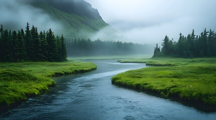 Serene River Flowing Through Verdant Forest