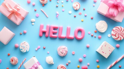 Colorful greeting, pink and white decorations, playful theme, fun and vibrant background, perfect for cheerful messages.