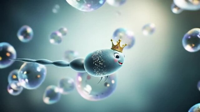 Animated Sperm Prince Swims Through Bubbles in a Fantasy