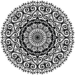 Mandala Pattern or Simple Floral Ideas for Coloring book page. Decorative circle ornament in ethnic oriental style. 