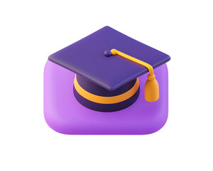 3D Render of Purple Graduation Cap with Gold Tassel on Transparent Background, PNG