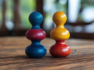 Three Colorful Wooden Toy Figures on Table
