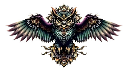 Obraz premium PNG Watercolor Owl with Mandala Art Concept