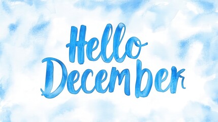 Fototapeta premium Festive winter scene, cheerful greeting card design with blue watercolor clouds, perfect for holiday messages and decor.