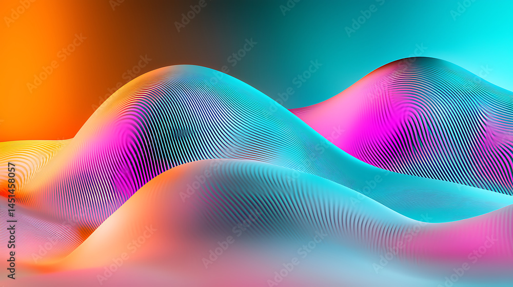 Poster dynamic colorful waves abstract digital art virtual space futuristic environment aerial view visual 