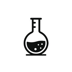 Laboratory flask with bubbling liquid and drop, minimalistic design