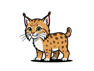 Obraz premium A Stylized Cartoon Like Vector Illustration Of A Lynx With A Tan Coat And Brown Spots Conveying A Playful And Curious Mood Against A Clean White Backdrop With Charming Details And Clean Lines