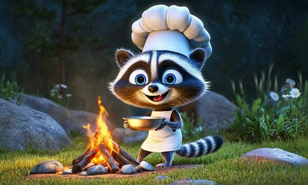 raccon become chef with fire for cook
