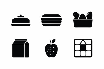 set of School Lunch icon silhouette vector illustration