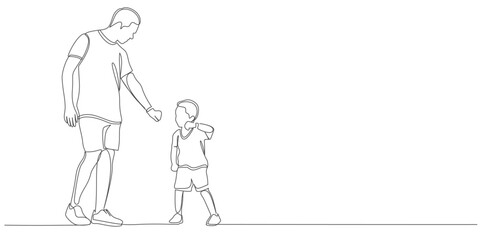 Fathers day line art style vector illustration, father and son line art illustration