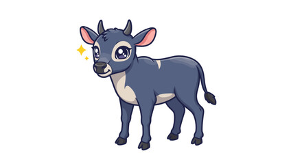 A Stylized Cartoon Vector Image Depicts A Young Blue Gray Antelope With Large Eyes Confidently Striding Forward With An Endearing Expression Against A Stark White Background Embodying Charm