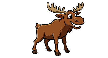 A Charming Cartoon Moose With A Big Toothy Grin Stands Proudly In This Full Body Vector Illustration Against A Clean White Backdrop Radiating Cheerfulness And Whimsical Joy In A Lighthearted Style