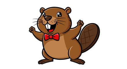 Obraz premium A Cheerful Cartoon Beaver Wearing A Blue Bandana Proudly Stands Beside A Neat Pile Of Logs Seemingly Ready For Construction Rendered In A Vibrant And Playful Vector Art Style With Clean Lines