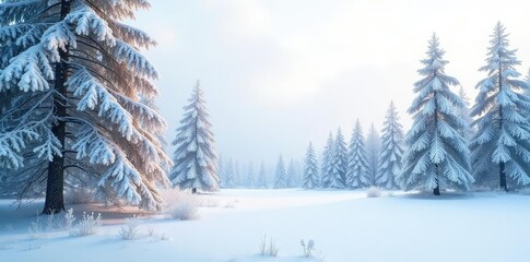 Fototapeta premium Snowy forest branches isolated on white background, frost, tree, snowy