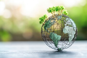 digital sphere with connecting nodes between continents, global finance concept