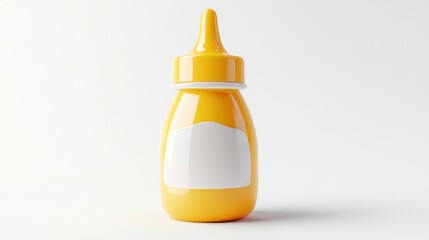 Bright yellow condiment bottle with a white label