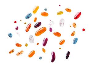 Colorful Jelly Beans Scattered on Transparent Background, PNG