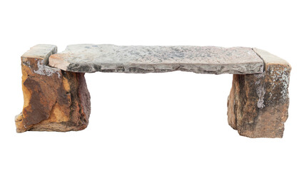 Side view of chaise lounge made from stones. Two large stone legs and a long, large stone slab for sitting on.