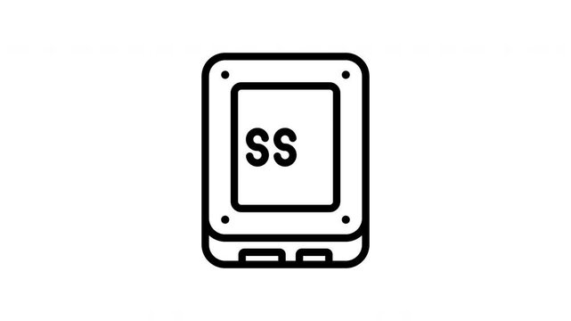 Animated black and white icon of an ssd drive