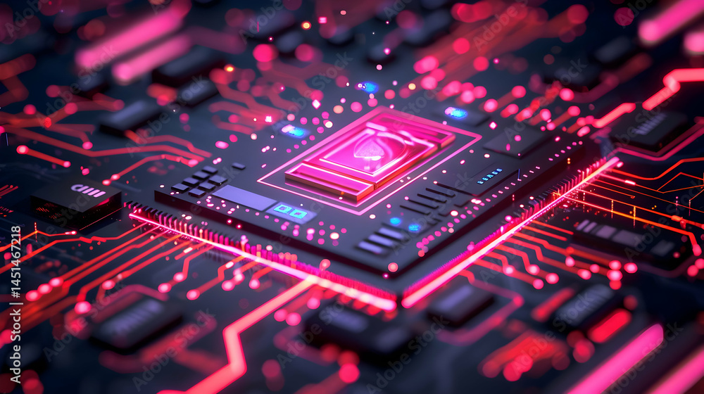 Poster close-up view of a sophisticated computer processor on a circuit board.