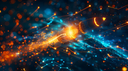 Fototapeta premium Futuristic digital key illustration with glowing lines.