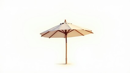 Beach Parasol Cream Sunshade Wooden Patio Umbrella Isolated on White Background