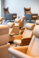 room filled with lots of white and brown chairs