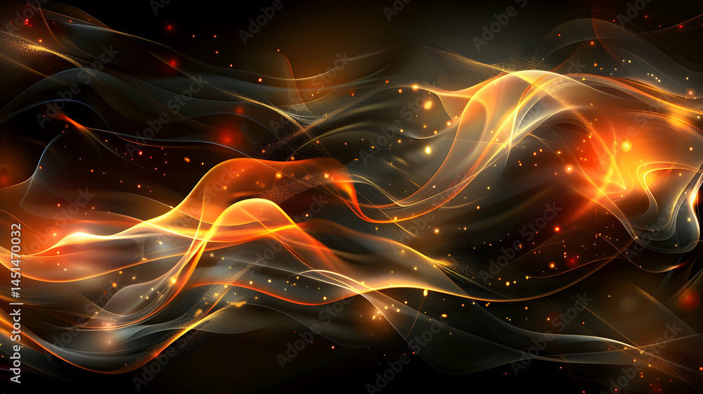 Poster dynamic abstract design with flowing orange hues.
