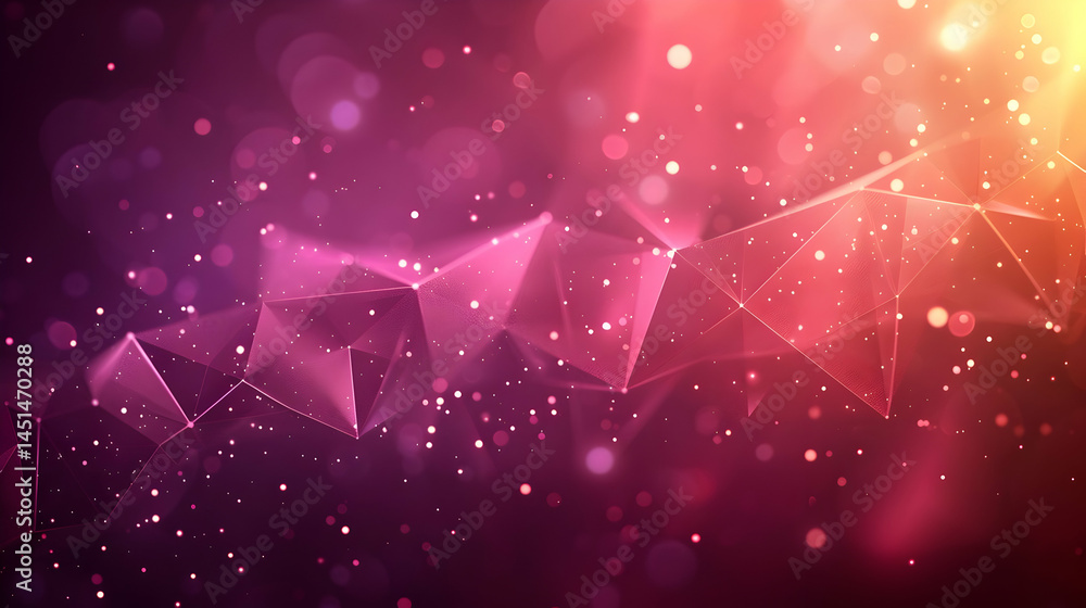Poster abstract digital art design with geometric shapes and glowing particles.