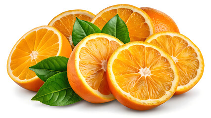 Fresh sliced oranges isolated on transparent background for healthy food themes