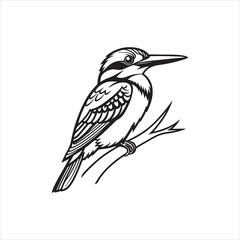Kingfisher Bird Silhouette Clipart, Black Kingfisher Outline on White Background