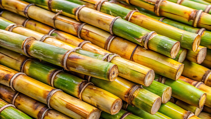 Sugarcane stalks fresh cut isolated on transparent background for food or farming