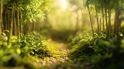 Fototapeta premium Sunlit Bamboo Forest Path