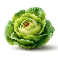 Fototapeta premium A vibrant watercolor painting depicts a fresh, green cabbage head isolated on a pure white background.