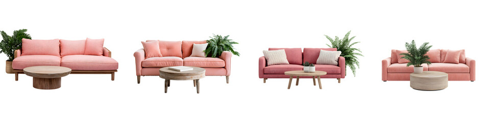 Fototapeta premium Elegant pink modern living room furniture arrangement