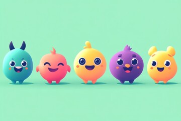 emoji character lineup for UI concept, clean isolated background